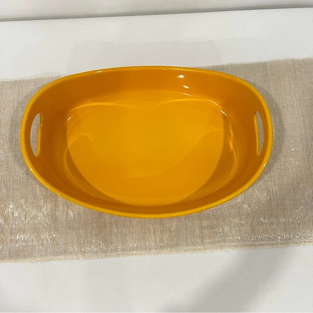 Rachel Ray 4 Quart Oval Baker Dish Yellow Mustard Stoneware Glazed Glassy